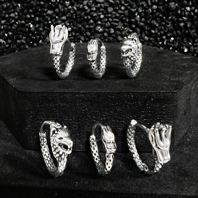 Wholesale Hoop Earrings Men Punk Style Stainless Steel Dragon Gothic Earrings