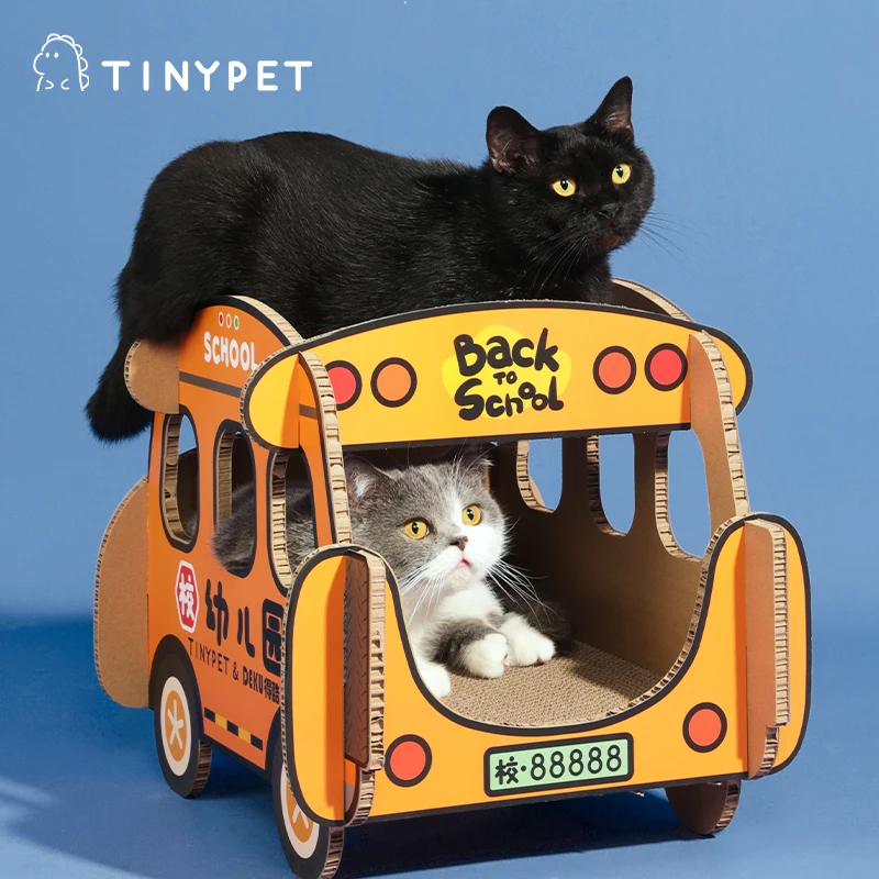 TINYPET New Arrival Cardboard Cat Scratcher School Bus Shape Cat Scratch Bed Post Wholesale Cat Accessories