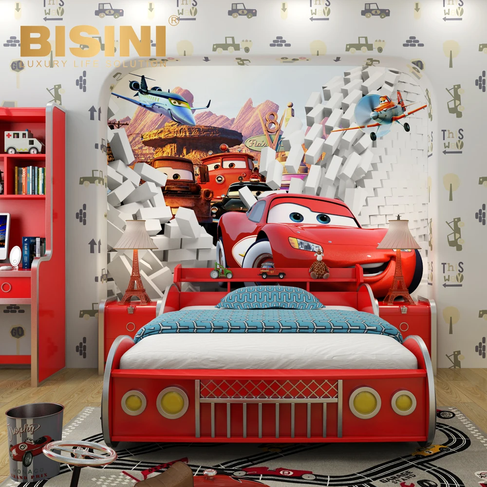 Fashionable Customized Car Kids Bed &Nightstand Cartoon Cars Children Bedroom Set