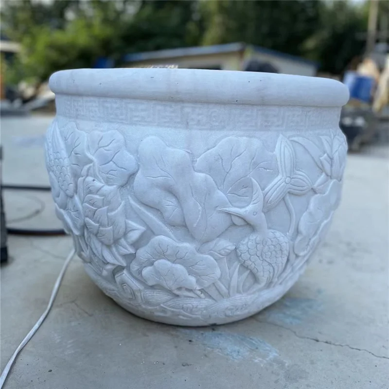 Modern outdoor garden decoration european style antique marble flowerpot for sale hand carved stone marble flower pot sculpture