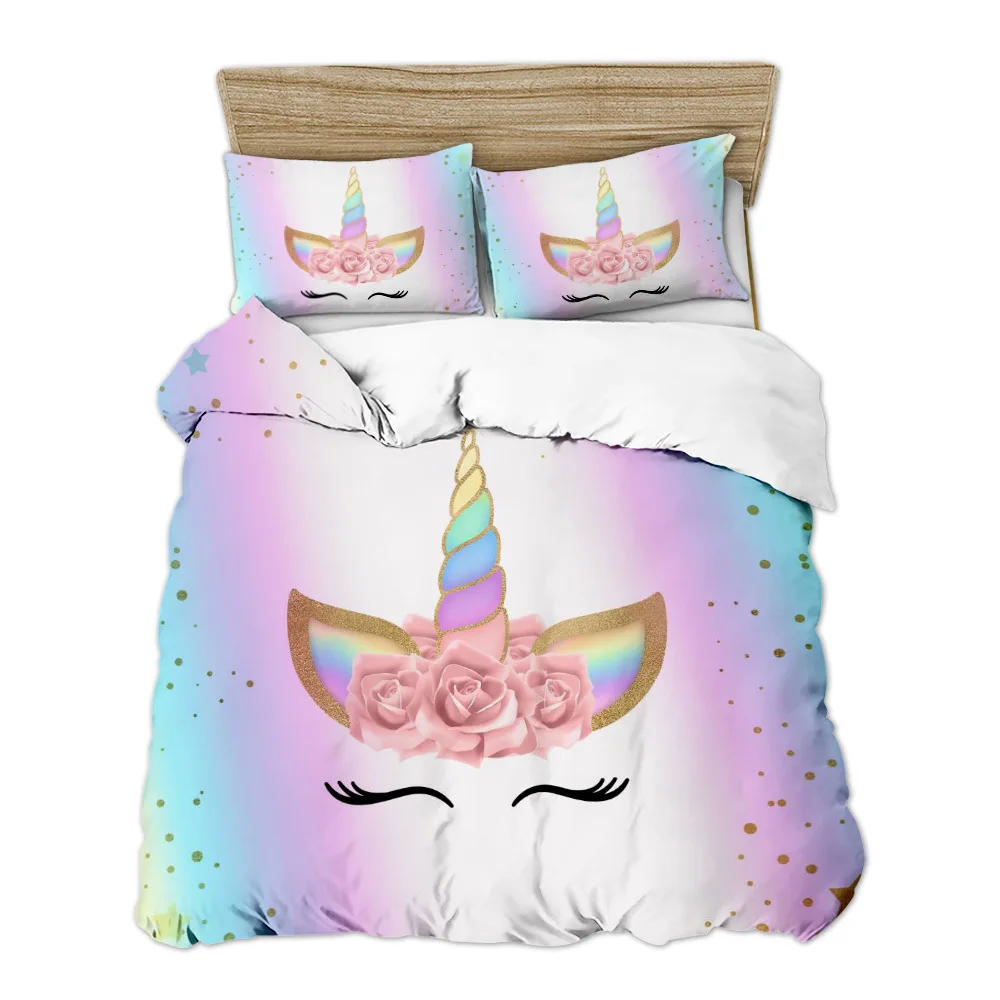 bed sheet kids cartoon unicorn bedding set duvet cover 3d