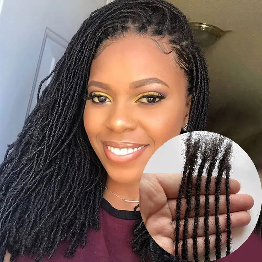 Wholesale 100% Nature Human Hair Soft Handmade Afro Kinky Curly Black Color 0.2cm Crochet Micro Braiding Dreadlocks Bulk Hair