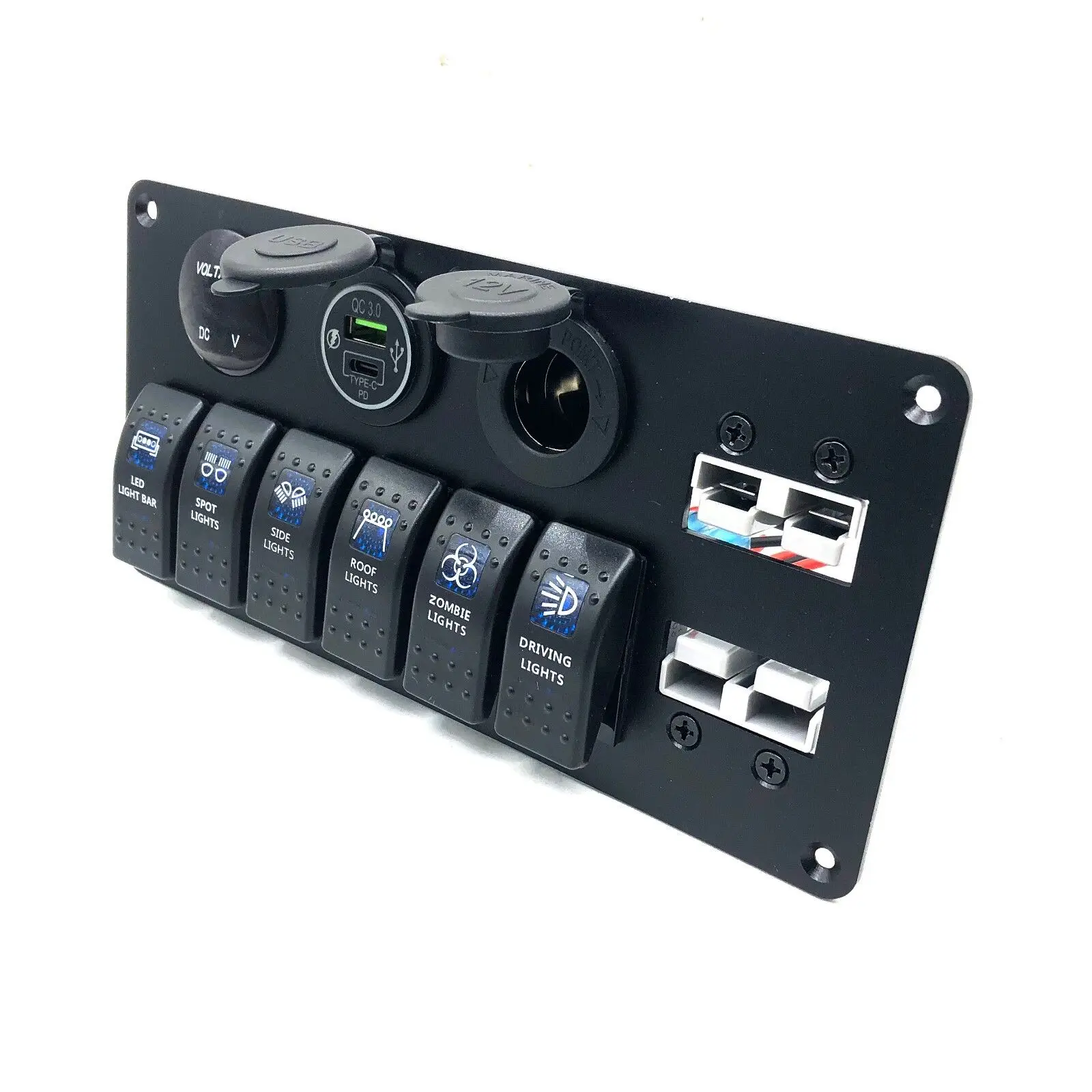 12Volt 6 Gang Led Switch Board Truck Switch Panel 4X4 Switch Panel For Car With 50A Solar Connector Plug