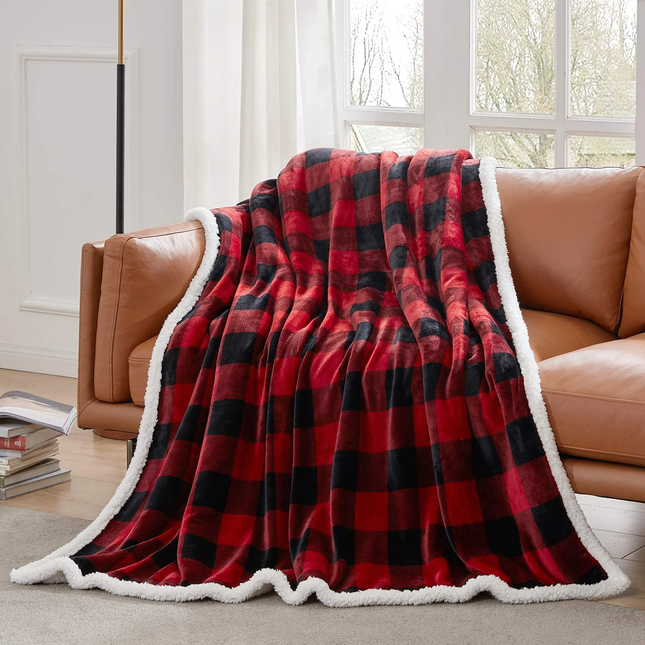 new classical buffalo plaid factory wholesale fluffy plush throw sherpa blanket double layers thicker for home hotel sofa couch