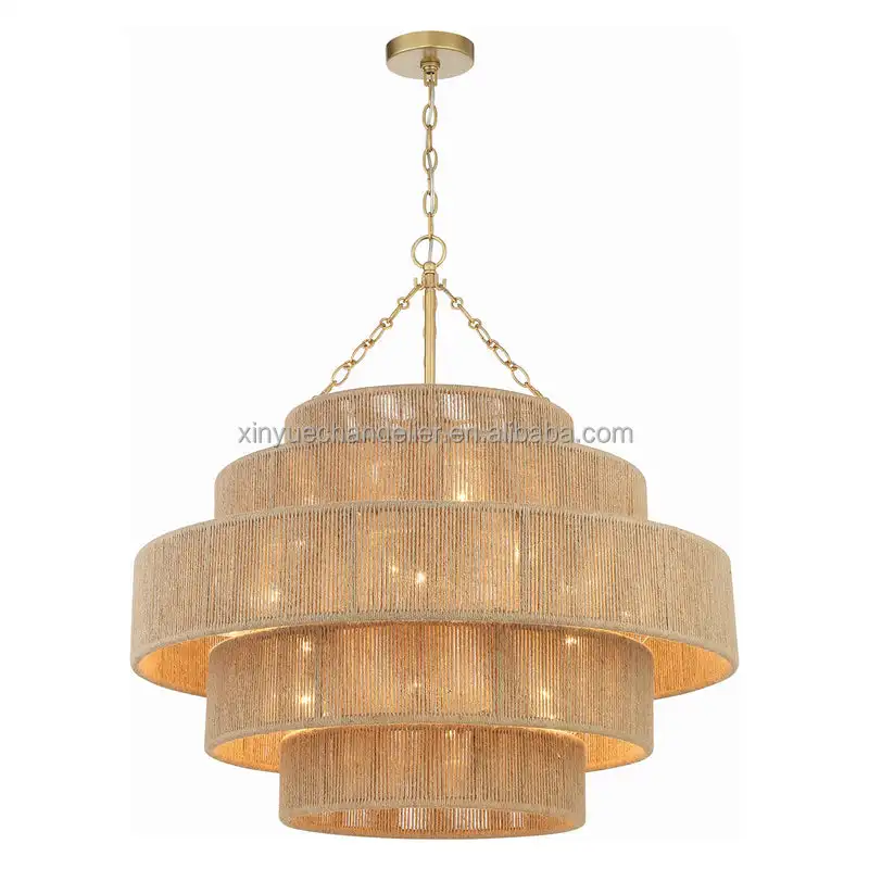 Modern Indoor Lighting 20-Light Chandelier Natural Rattan Woven Twine Hanging Light