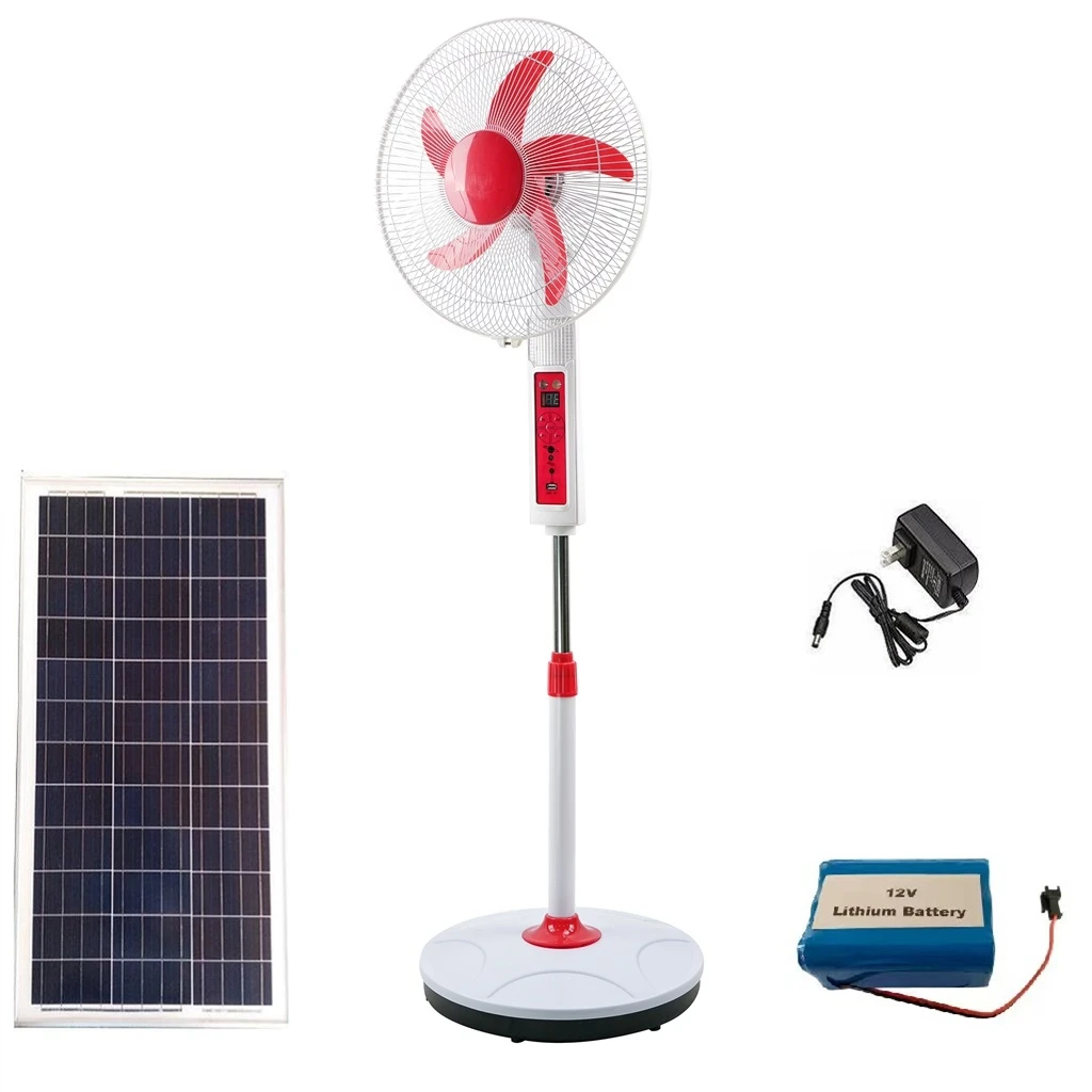 High Quality Wholesale 16 Inch 9V DC Solar Stand Fan Solar Smart Powered AC DC Rechargeable Fan Electric Cooling Fan with panel