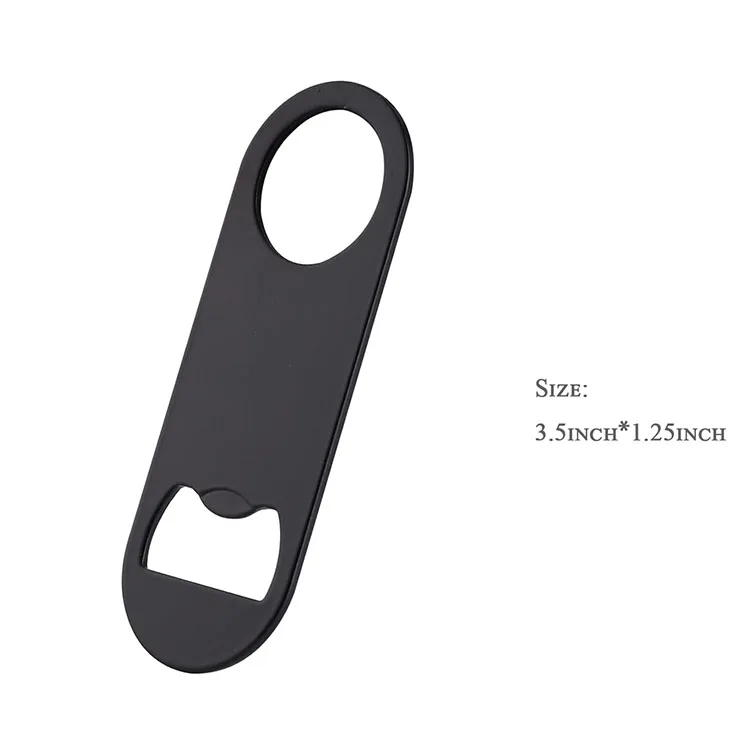Stainless Steel Black Flat Bottle Opener with Keychain Beer Bottle Opener
