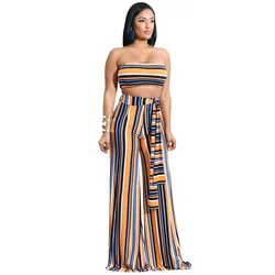 Summer Rainbow Stripe Two Piece Set Women Clothing casual dress
