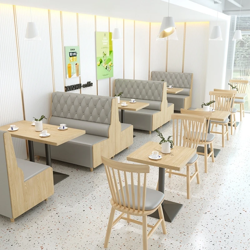 Modern Wooden Restaurant Furnitures Leather Seating Sofa Bench Dining Table Chair Sets For Cafe Restaurant