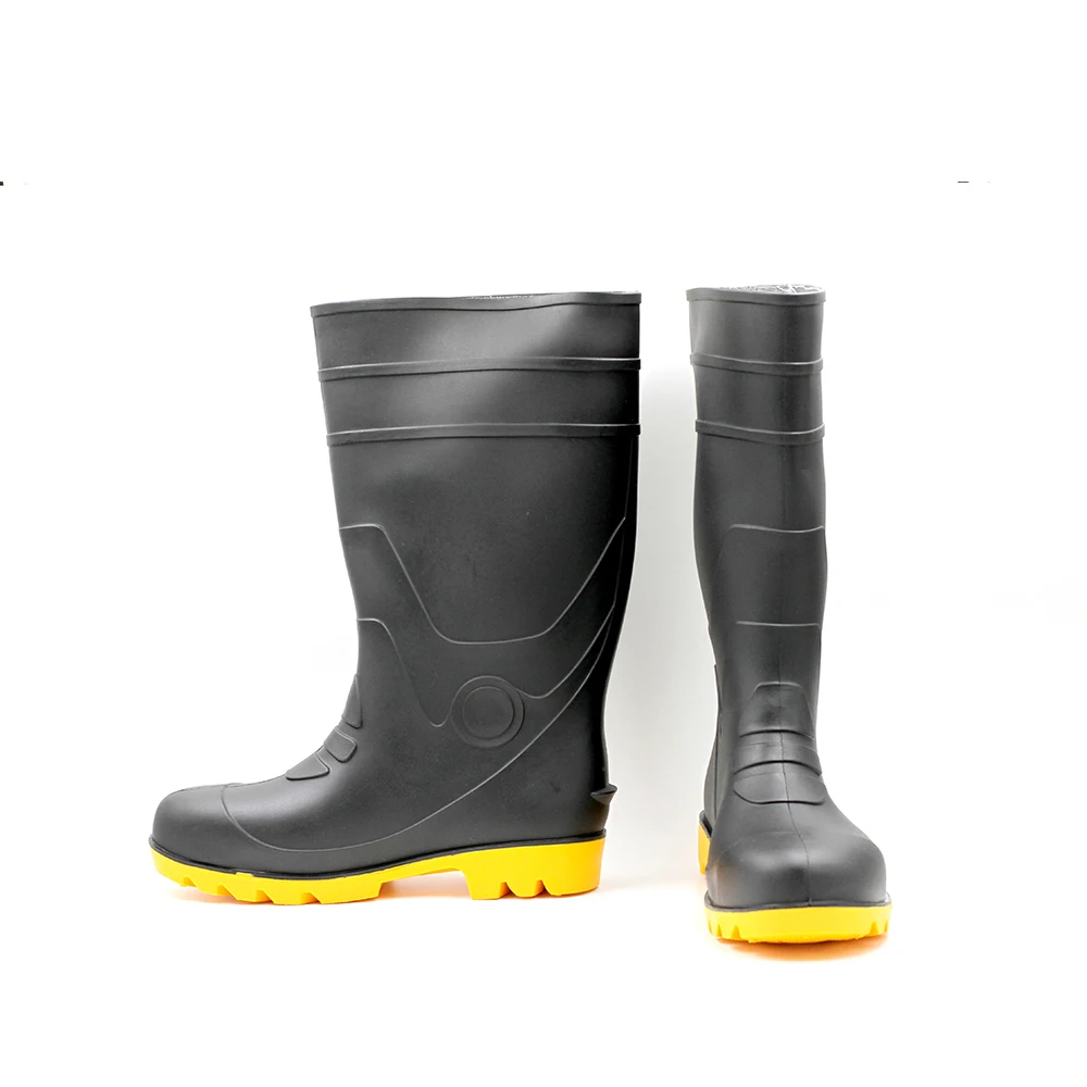 long cheap high rain rubber black pvc gumboots waterproof for mud man with steel toe factory adults