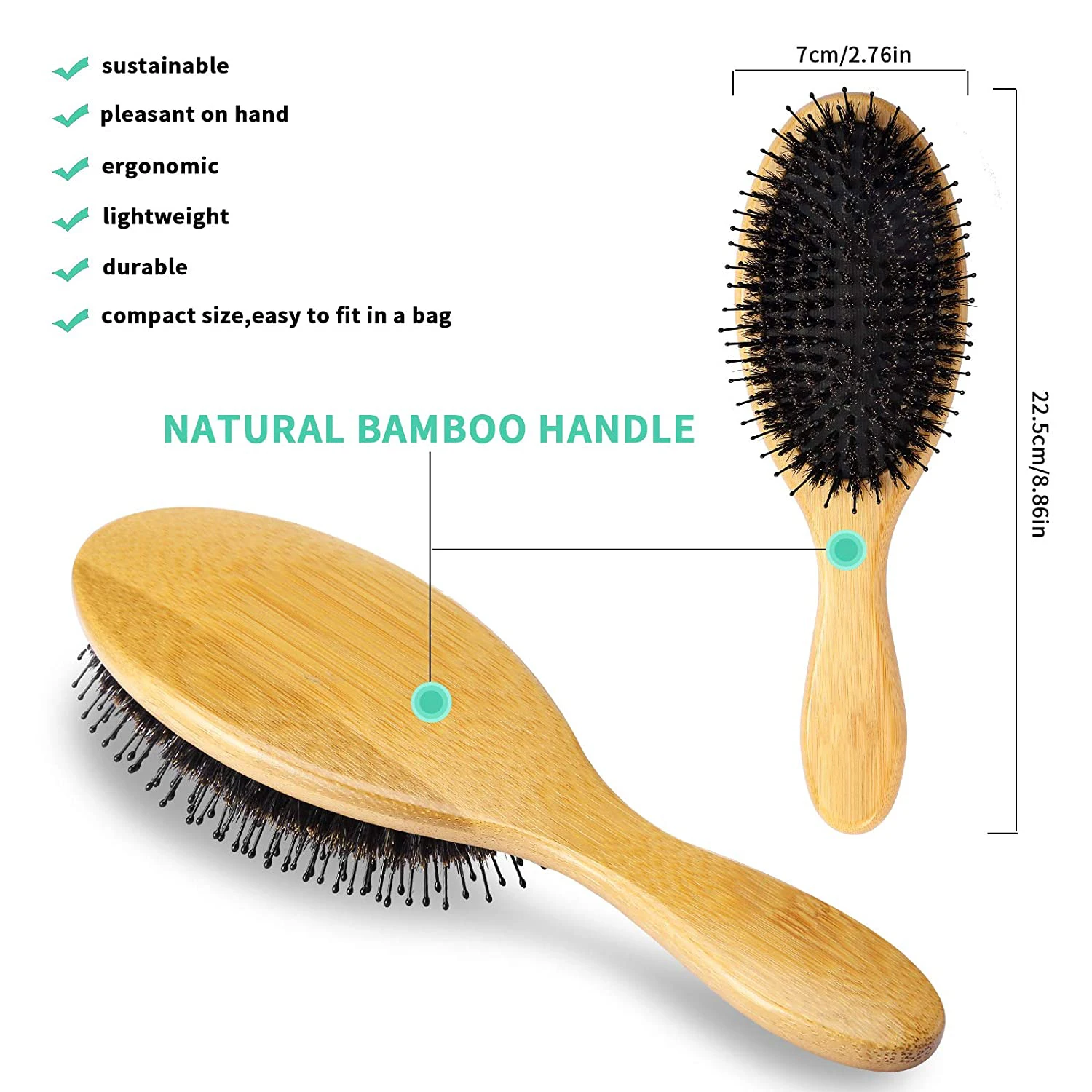 Wholesale Custom Logo Wooden Hairbrush Bamboo Compact Hair Extensions Air Cushion Brush with Nylon Pins Mixed Boar Bristle
