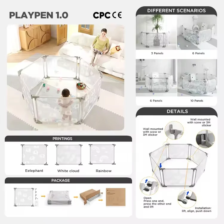 New Foldable Indoor Kids Plastic Fence Baby play pen playground playpen with slide swing for baby