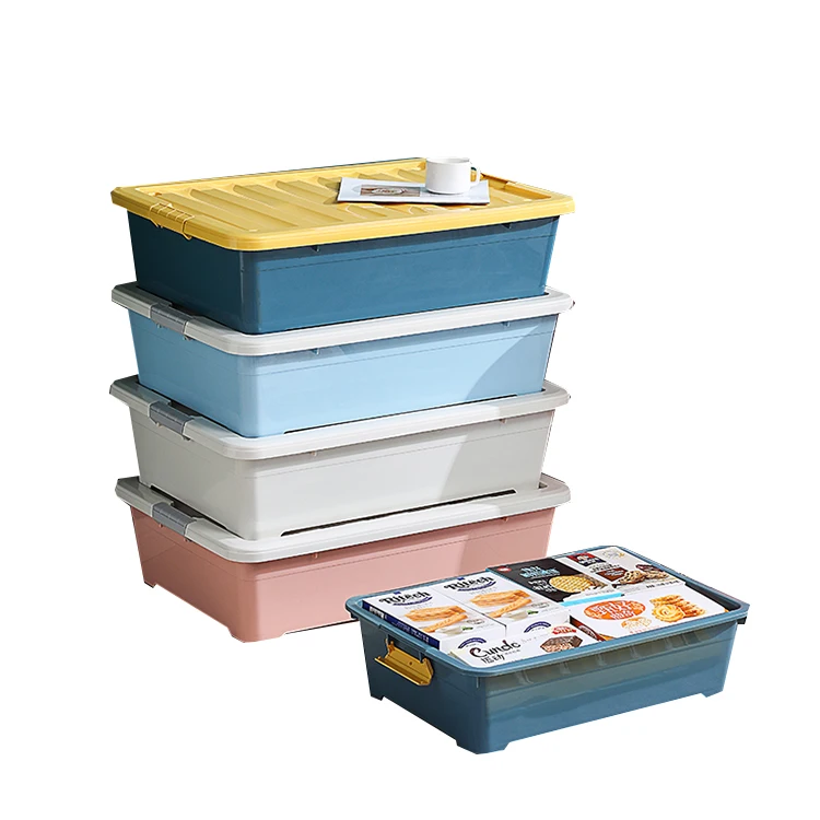 Transparent storage box under the bed with pulleys, flat storage box, clothing , plastic storage box under the bed