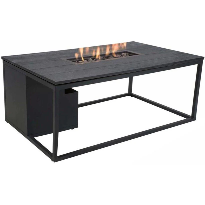 Industrial Style Aluminum Frame Teak Top Fireplace Modern Garden Furniture Outdoor Gas Fire Pit Coffee Table
