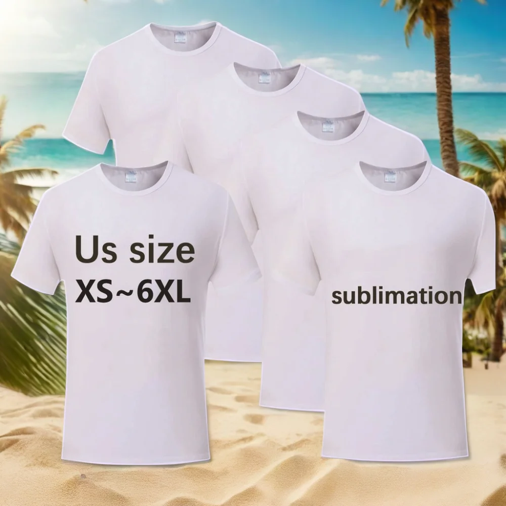 Wholesale High Quality  USA Size Polyester Plain White T Shirt Sublimation Blank Oversized Unisex  Printing Solid Color T-Shirts