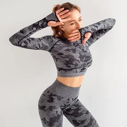 Лидер продаж, камуфляжные цвета, бесшовный Камуфляжный комплект для йоги, набор леггинсов для спортзала для женщин