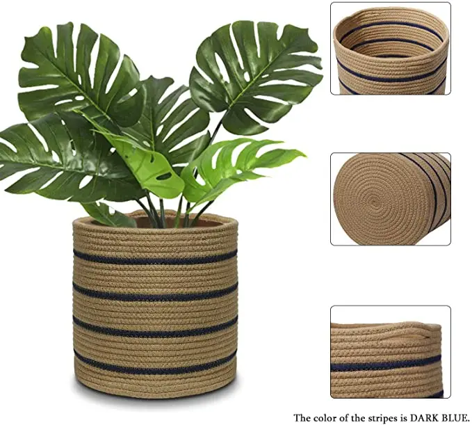 QJMAX Home Decoration Cotton Rope Basket Nursery Organizer With Hidden Handle