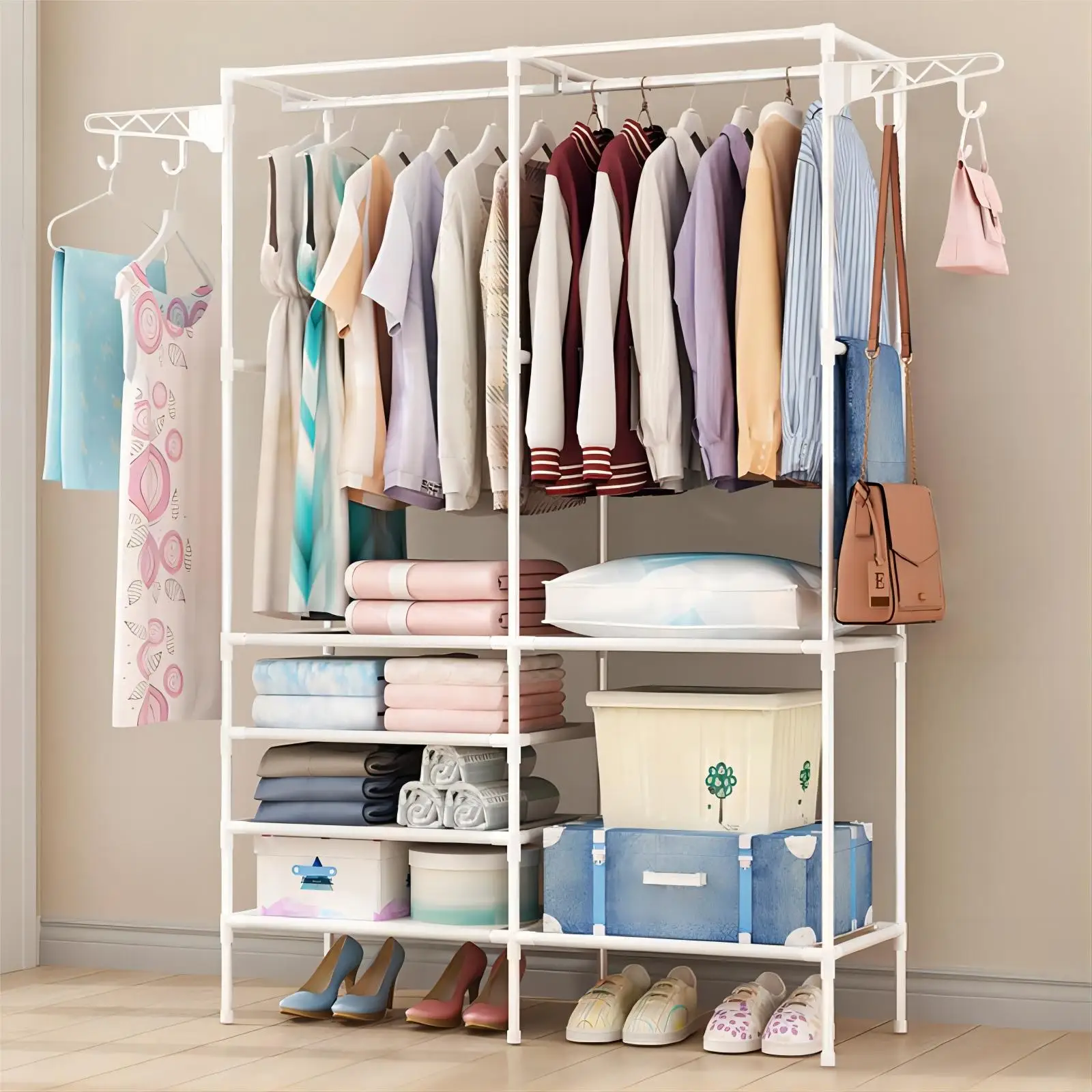 Custom Printed Quality Hanging Clothes Rack Portable Clothes Rack Shoes Rack Cabinet Modern