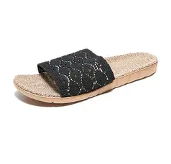 Summer linen slippers men and women lovers floor at home indoor thick anti - slip home slippers