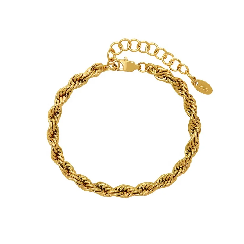 2024 New Wholesale Thick Twist Cable Chain Bracelet Stainless Steel Gold Plated Chunky Rope Chain Endless Bracelet Women jewelry