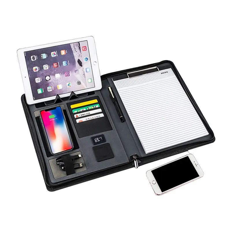 Multi-function clipboard folder A4 Portable zipper bag with 8000mah power bank and calculator