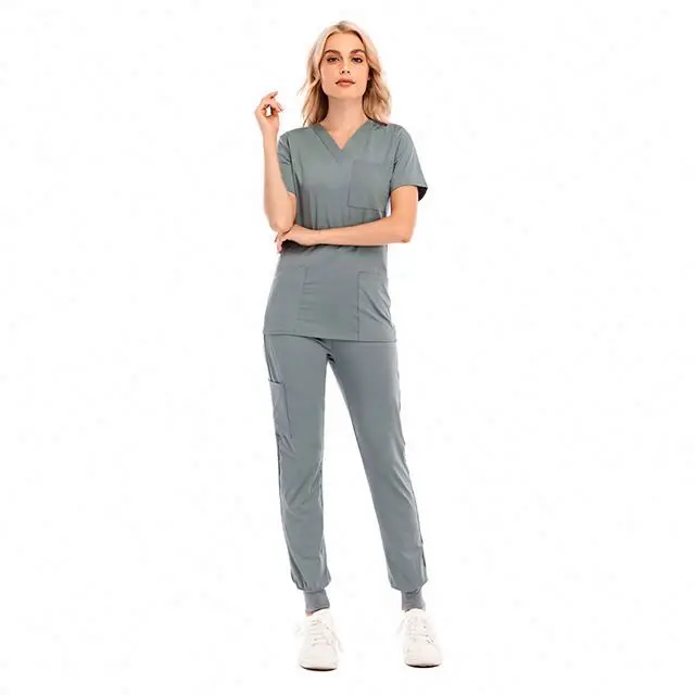 custom blank summer clothes hospital two piece scrubs clothing top and joggers uniforms sets nurse