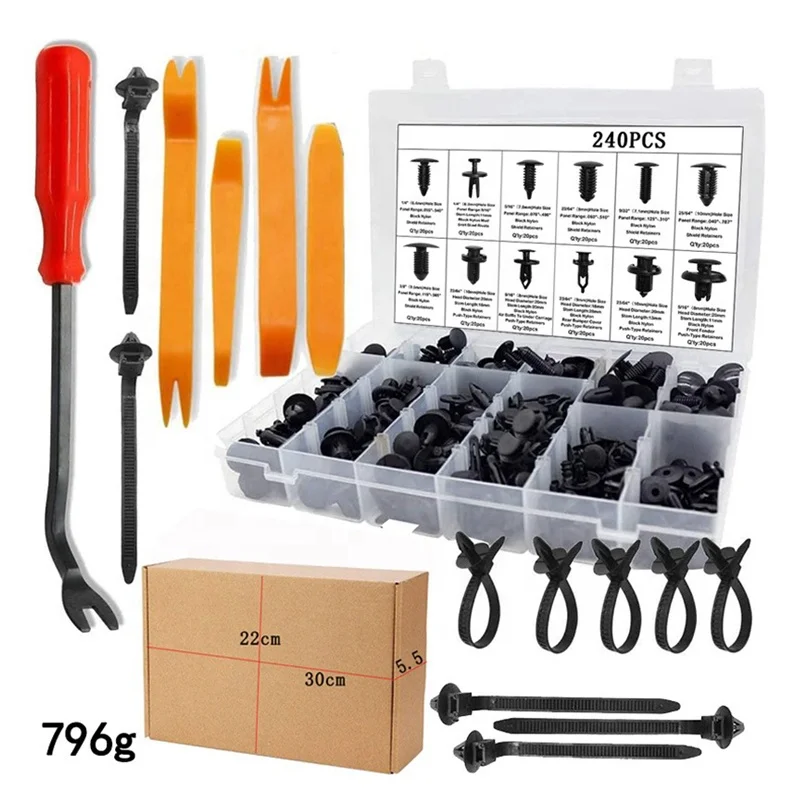 240 PCS Car Retainer Clips Auto Plastic Fasteners Kit Push Trim Pin Rivet Bumper