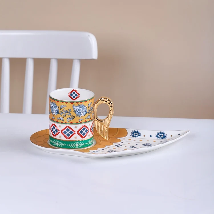 Coffee Mug with Dessert Plate Ceramics Western Food Plates Porcelain Tableware Mugs with Biscuit Holder
