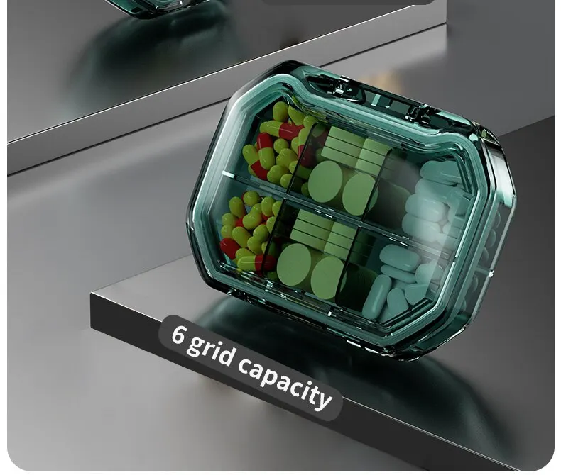 6 Grids Pill Storage Box Travel Medicines Storage Box Drug Separation Mini Portable Organizer Container With Seal Ring