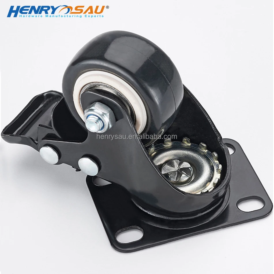 Plant Price Durable No Noise Universal 1.5/2/3 Inch Black PVC Swivel Light Duty Industrial Furniture Caster Wheels with 2 Brakes