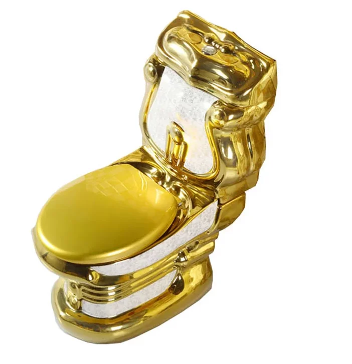 High Quality Golden Plated Sanitary Wares Top Flush Toilet Wc Strap One Piece Ceramic Gold Color Toilet