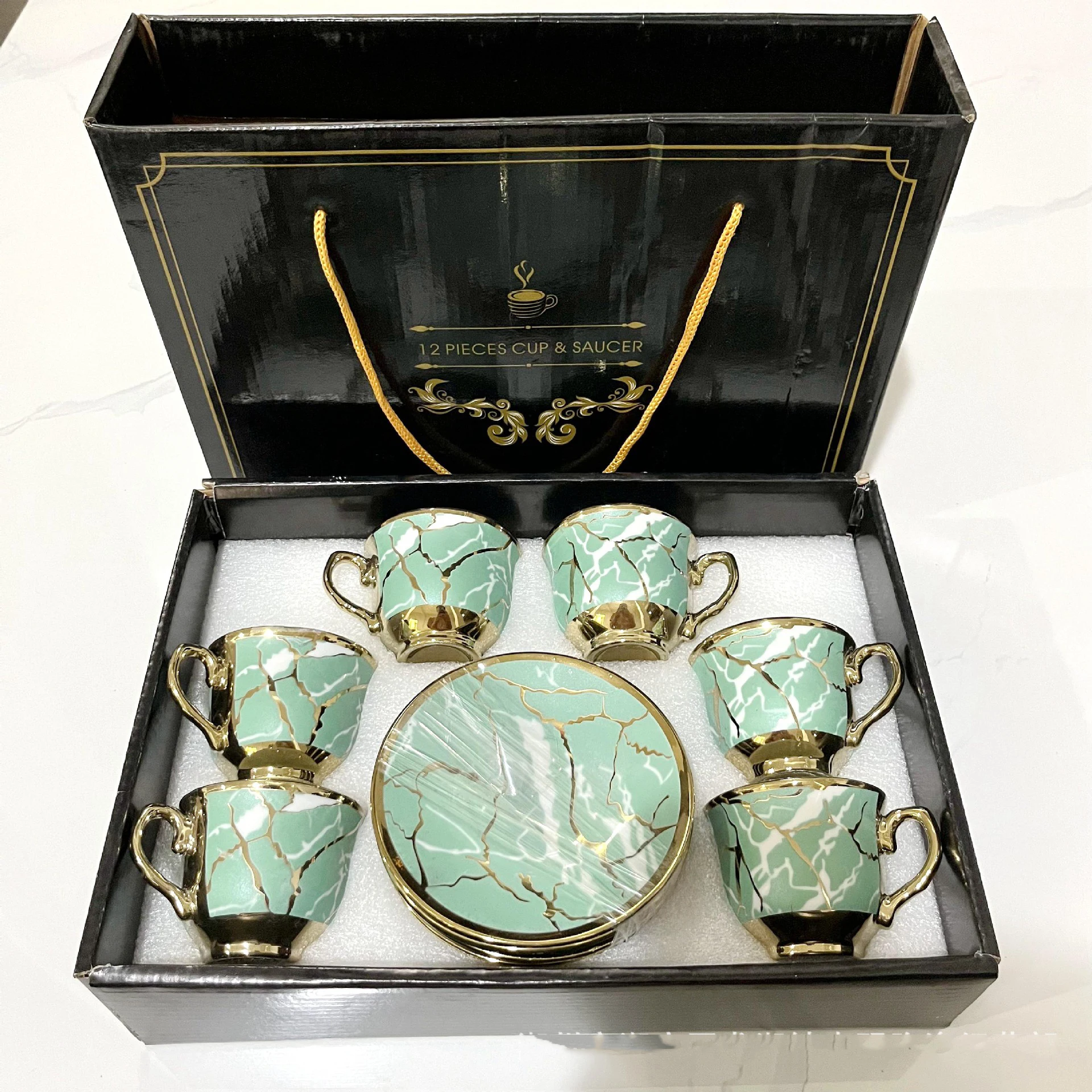 Factory directly High quality 6 sets Luxury Ceramic Fine Porcelain Tea Coffee mugs and Saucers Gift Sets