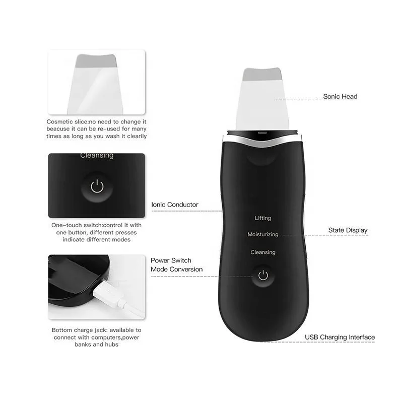 Facial Cleaning Electric Waterproof Rechargeable Face Peeling Nano Vibrating Scraper Spatula Ultrasonic Skin Scrubber