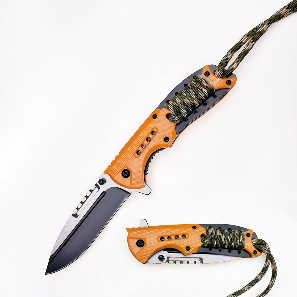 Лидер продаж, оранжевая пластиковая ручка, Паракорд из нержавеющей стали EDC, карманный нож для самообороны, открытый для мужчин