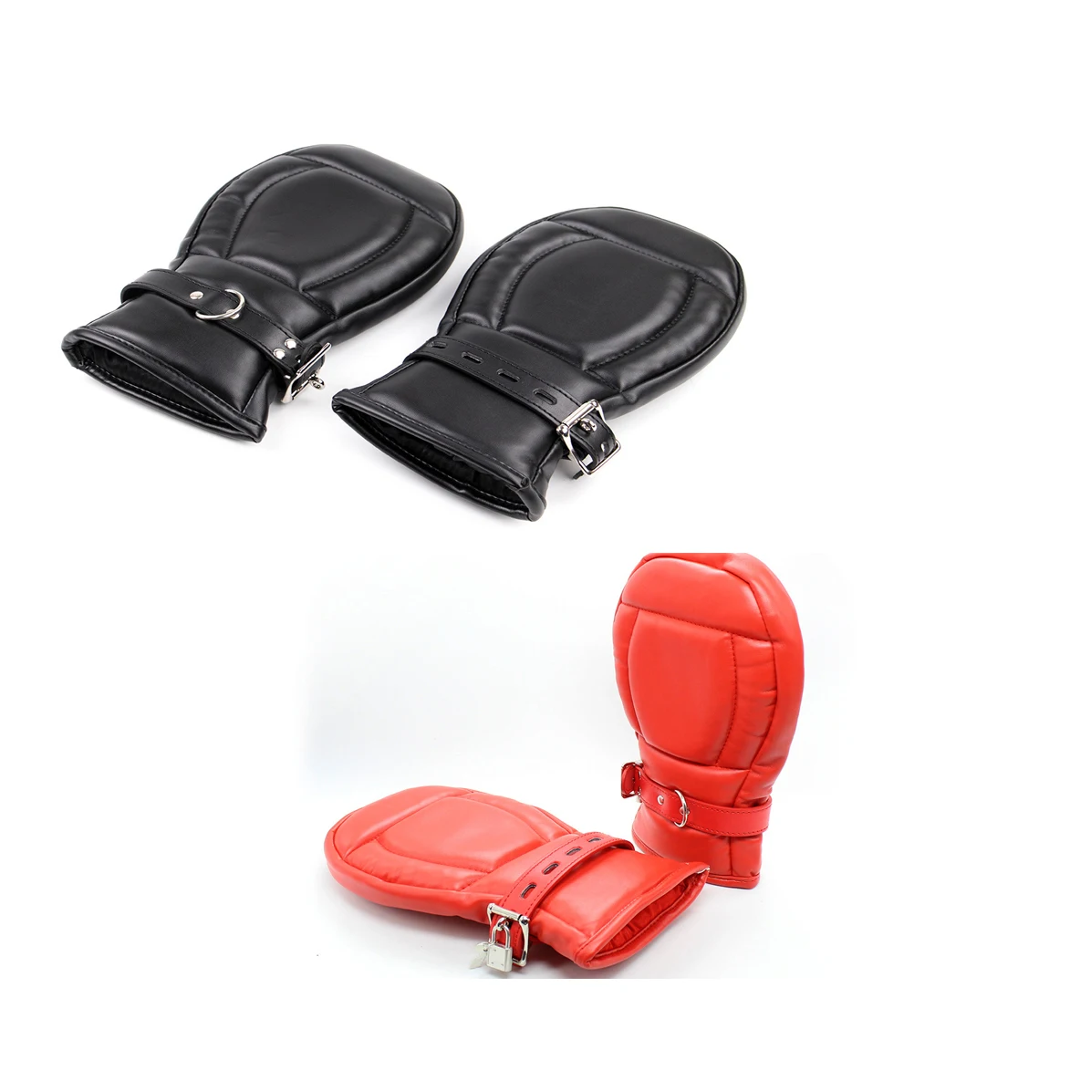 Free Custom Box - Pu Leather Black Red Mittens Boxing Glove Bdsm Bondage Adjustable Restraint Adult Sex Slave Games Role Play
