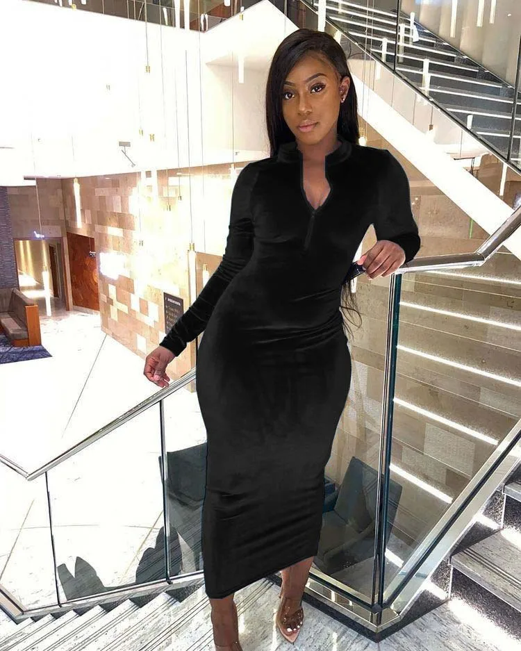 MSL692-Hot Sale Fall New Club Style Long Sleeve Slim Sexy Solid Color Women Casual  Dress2021