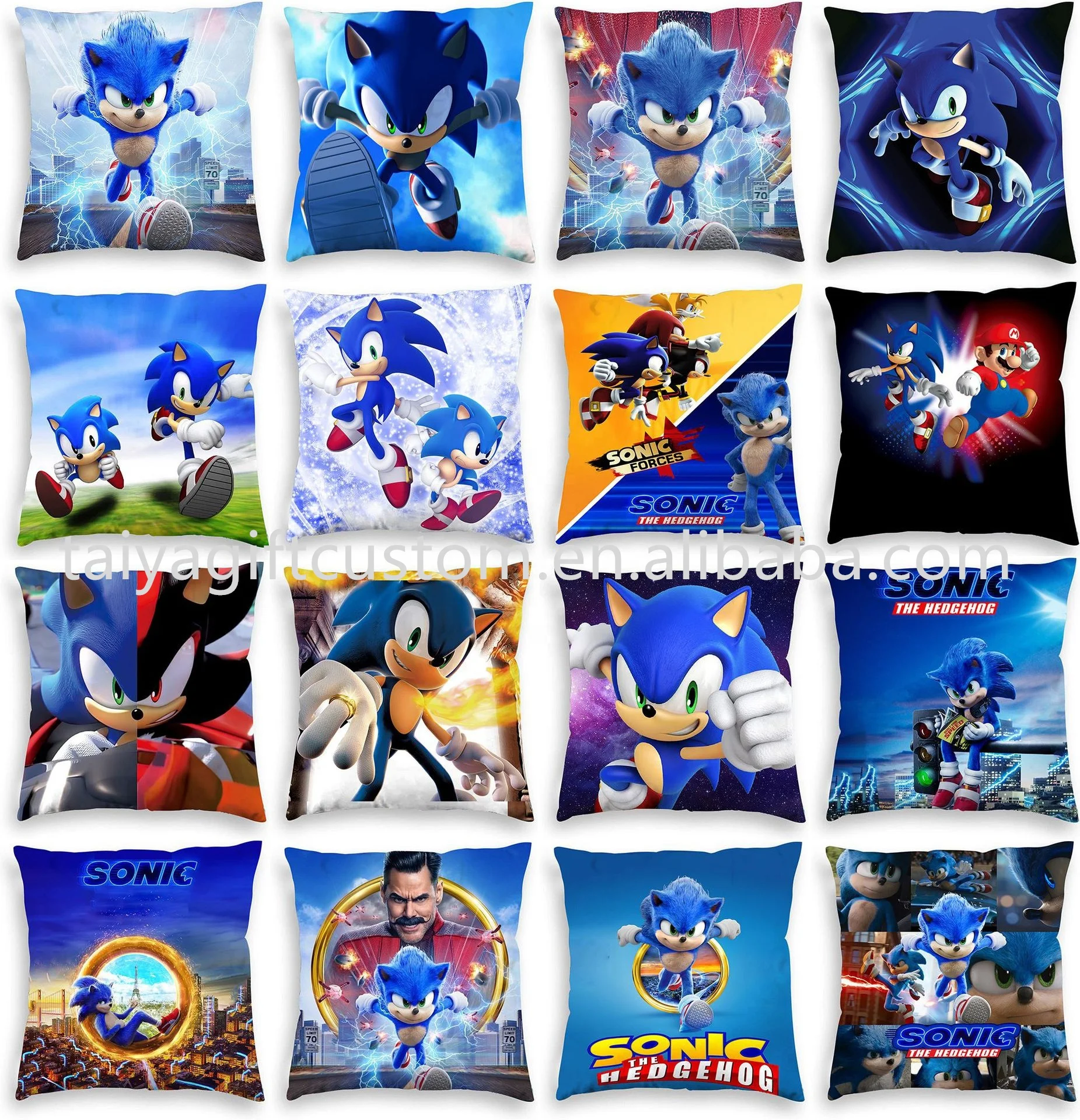Manufacturer supplier Popular hot sale creative custom cartoon New TY-sonic Super Soft Short Plush Sofa Car Square Pillowcase