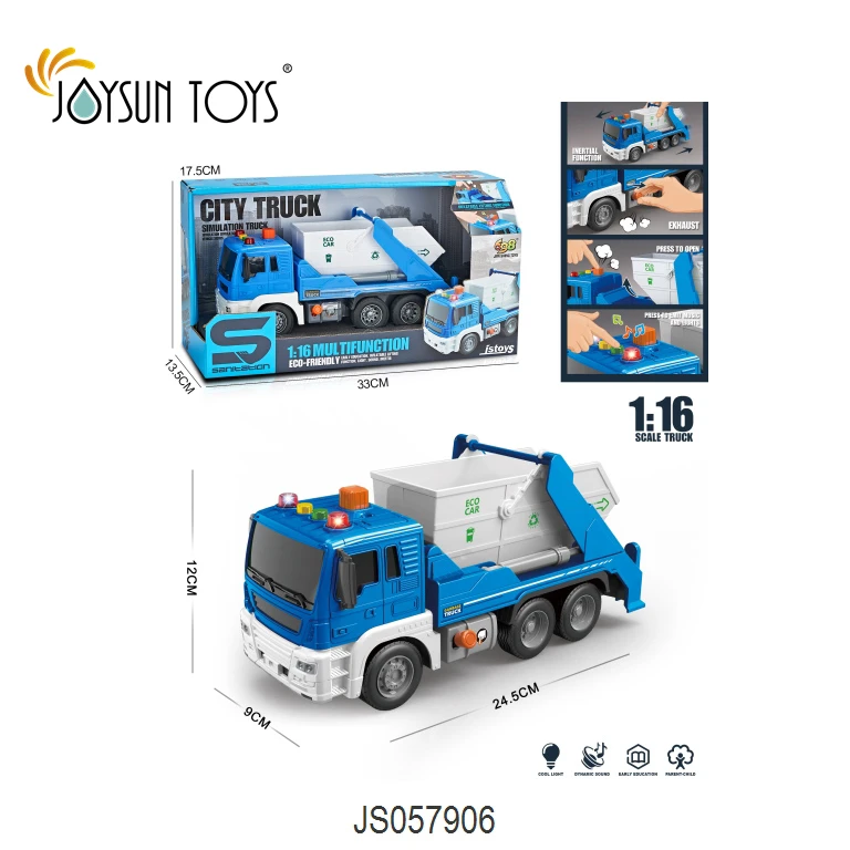 1:16 Garbage Truck Toys for Boys Realistic Trash Truck with Trash Can Lifter and Dumping Function With Lights & Sounds