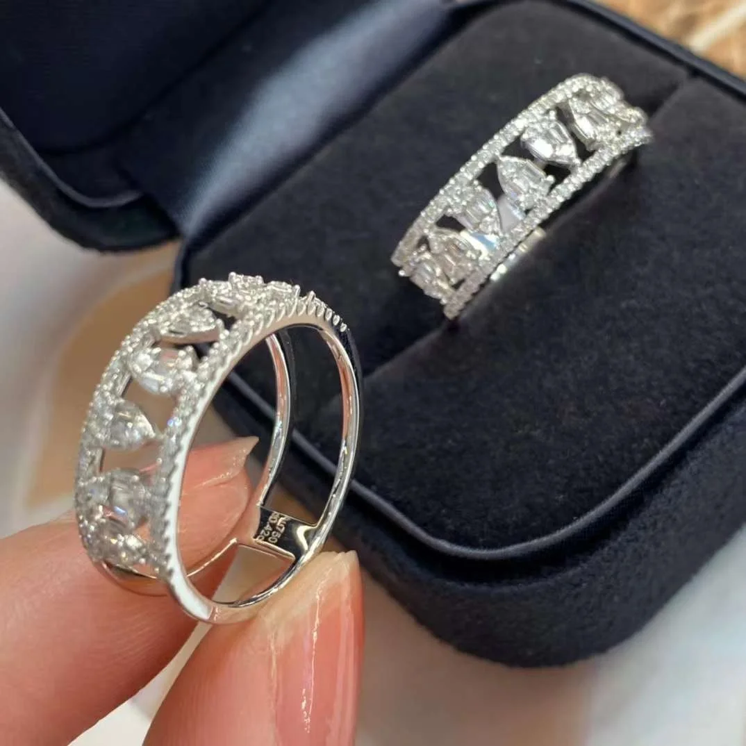 Xinfly Wide 0.42ct Tear Drop Diamond Eternity Wedding Band Right Hand Ring