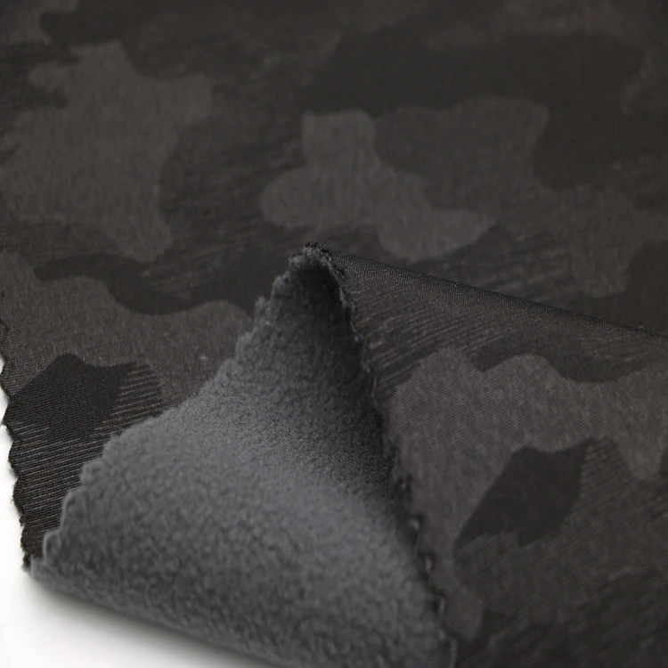 Camouflage printed polyester spandex pongee fabric tpu bond with micro fleece fabric use for outdoor garment