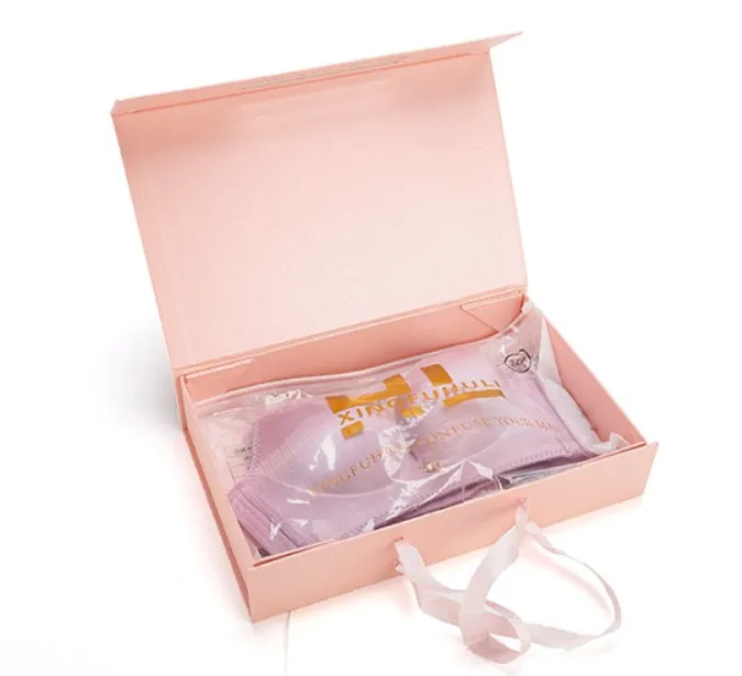Luxury Customized Logo Recycled Paper Gift Packing Clothes Packaging Shipping Mailer Box With Ribbon Pink Boxes For Hoodies