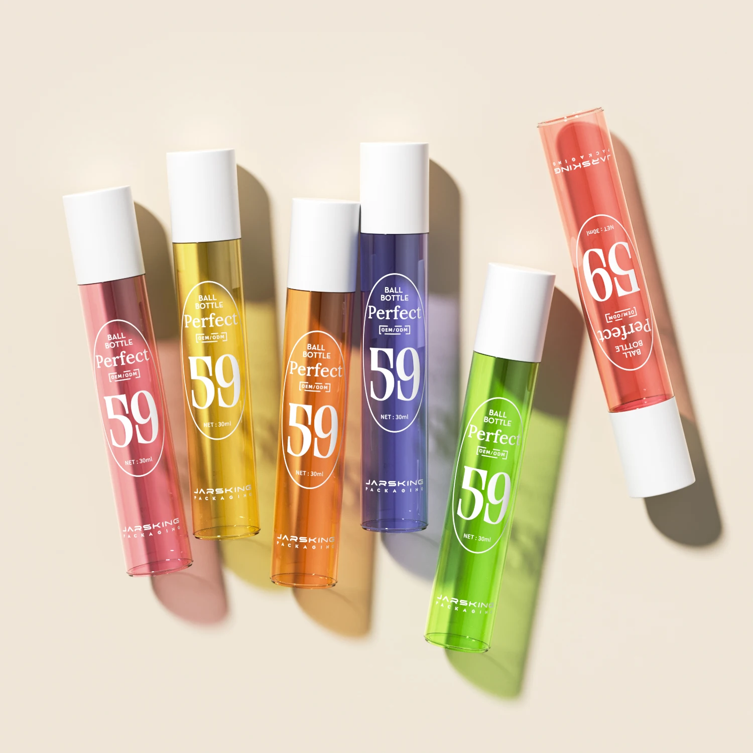 Wholesale OEM 20ml 30ml custom logo empty round tall frosted luxury plastic perfume eye oil roll on bottle with roller ball