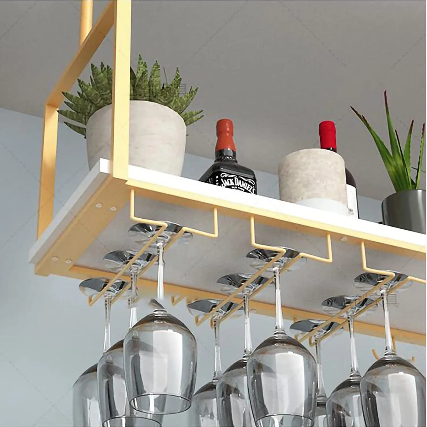 Hanging Wine Glass Rack Ceiling Mount Shelf Hanging Wine Rack Metal Ceiling Bottle Rack Vintage Display Wine Storage Holder