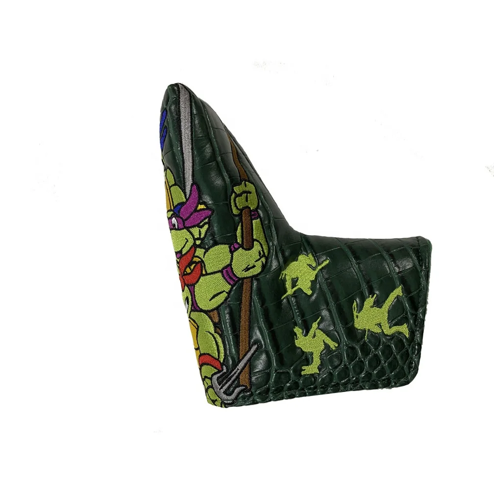 Green Embroidery Magnetic Closure Custom Logo Blade Putter Headcovers Genuine Leather Golf Putter Headcover