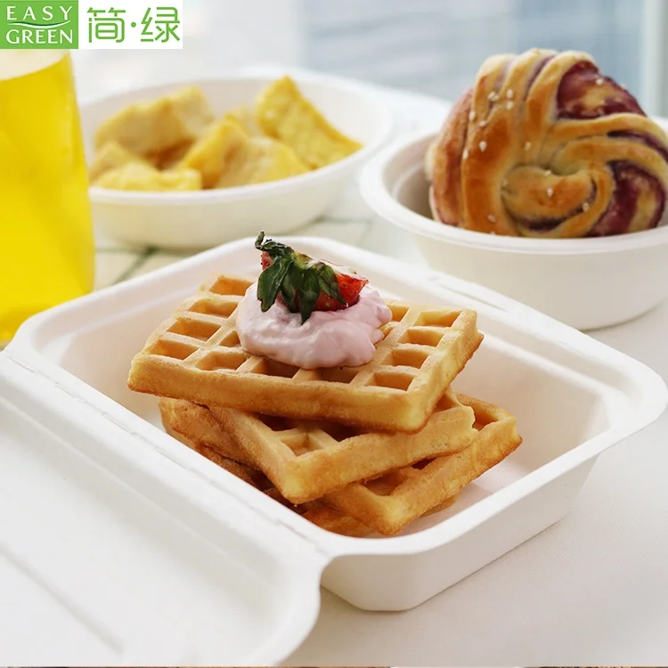 Easy Green 450ML Sugarcane bagasse Clamshell packaging Biodegradable food container