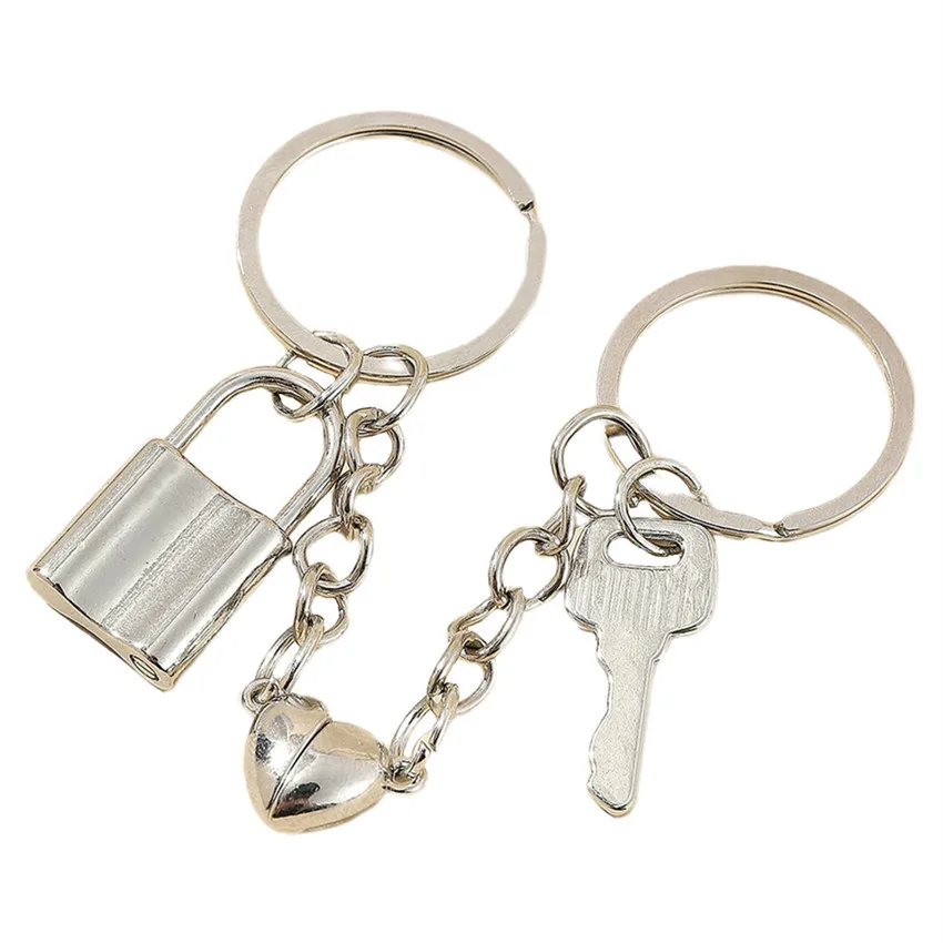 Couple Keychain Key And Lock Heart Key Ring Magnetic Snap Key Chains For Couple Lovers jewelry Gifts