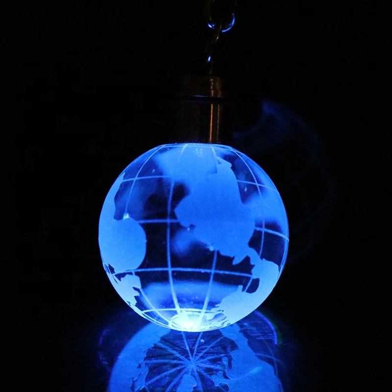Led Flashlight Ball Shape Crystal Glass Key Chain Global Crystal Ball Keychain For Promotion Gift