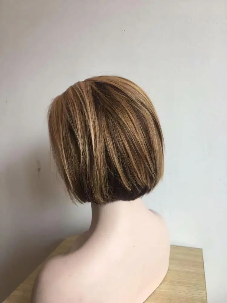 
High Quality No Chemical Kosher Wigs Short Bob Human Virgin Hair Ombre Color Lace Front Wig 