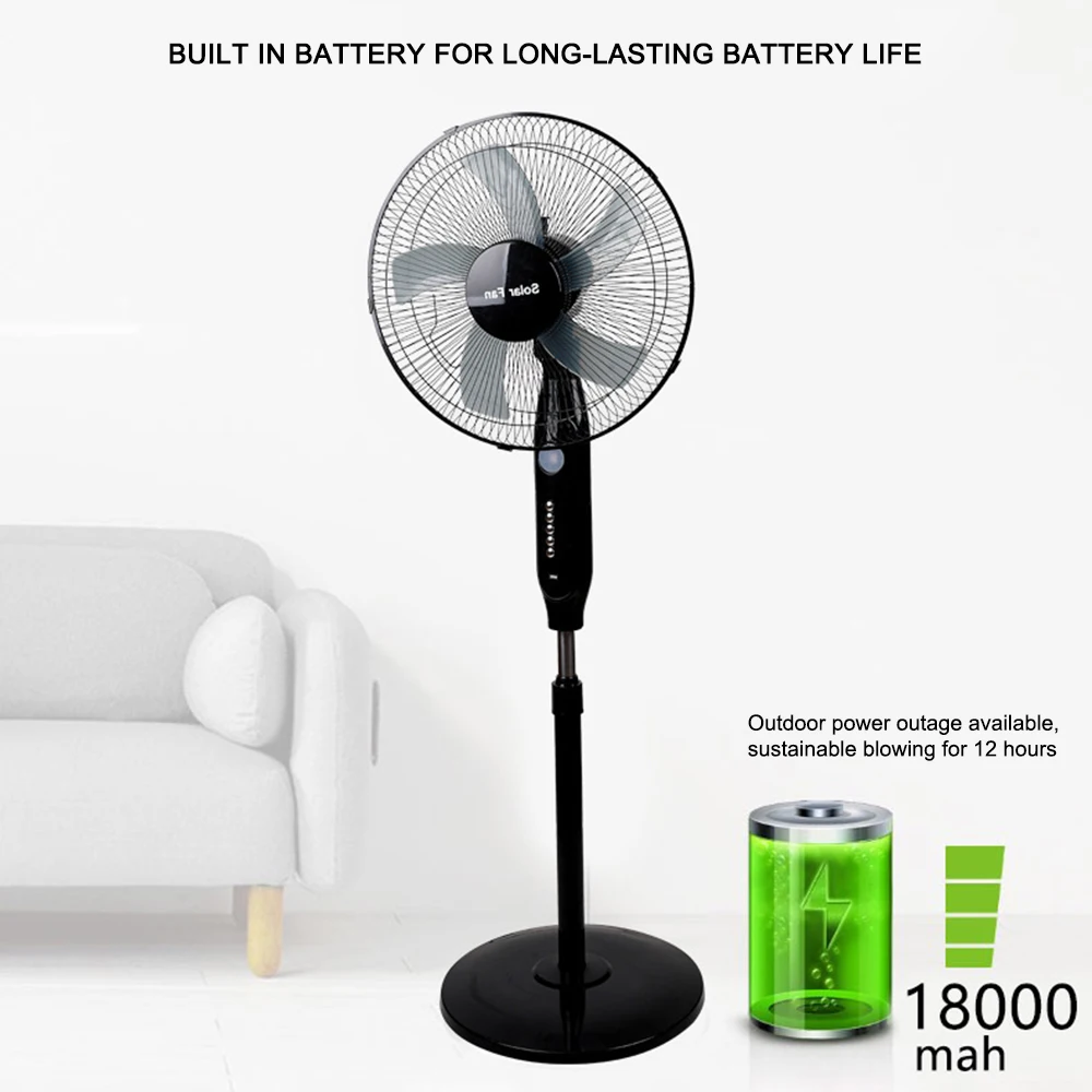Manufacturers Custom High Quality Solar Standing Fan 16Inch 12V Rechargeable Solar Fan With Solar Panel