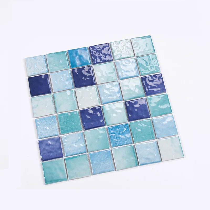 OEM Blue Self Adhesive Glass Marble Floor Ceramic Fish Scale Fan shaped Tiles Mosaic Diamond Vinyl Bathroom Equipment Arched